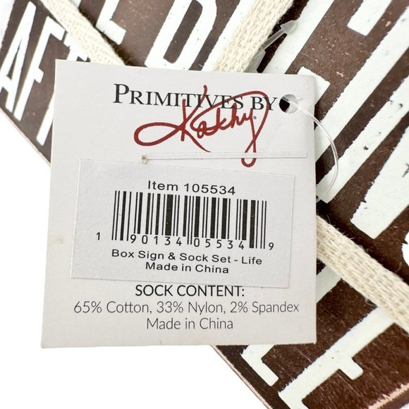 Primitives by Kathy Life Begins After Coffee Box Sign & Socks Gift Set NWT - Picture 7 of 10